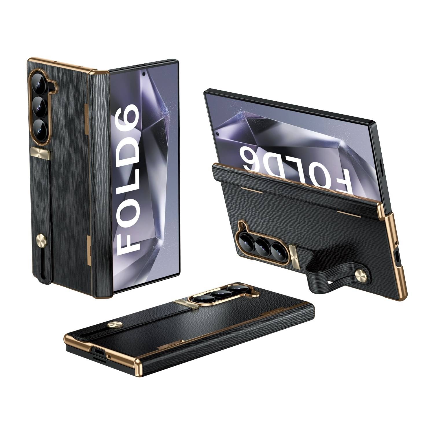 Für Samsung Galaxy Z Fold6 Hülle mit Handschlaufe Halterung Schwarz