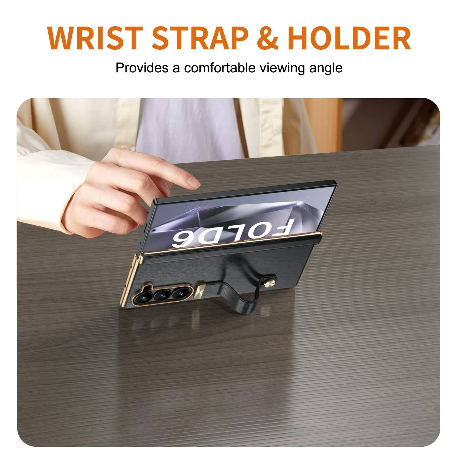 Für Samsung Galaxy Z Fold6 Hülle mit Handschlaufe Halterung Schwarz