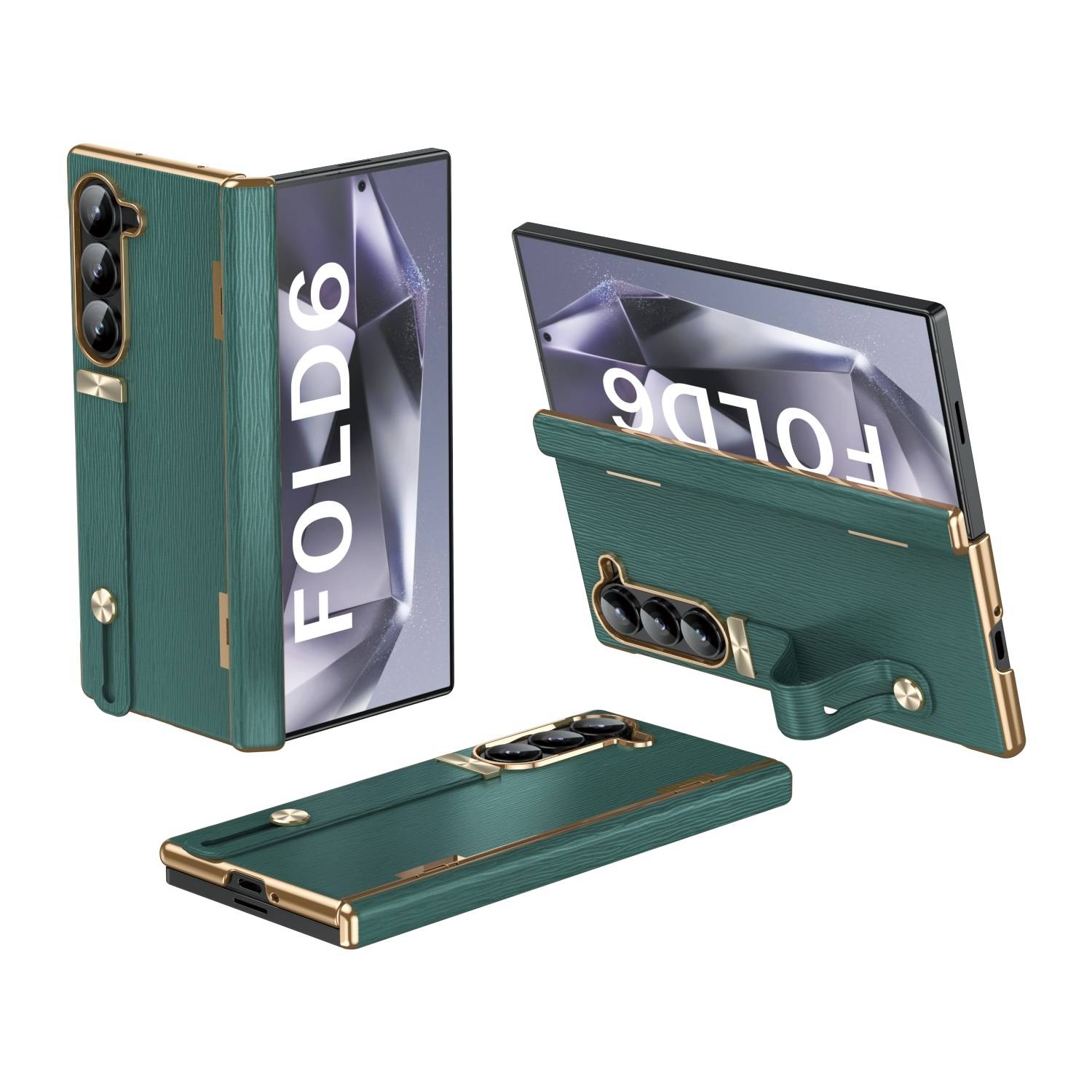 Für Samsung Galaxy Z Fold6 Hülle mit Handschlaufe Halterung Case Grün