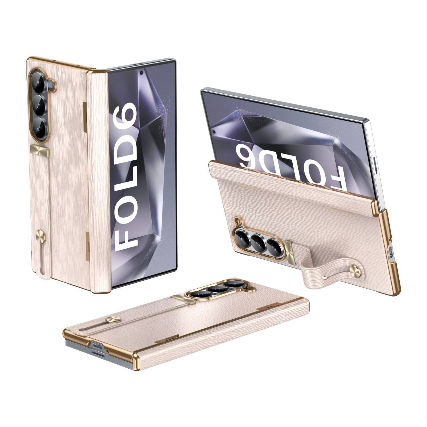 Für Samsung Galaxy Z Fold6 Hülle mit Handschlaufe Halterung Case Rosa