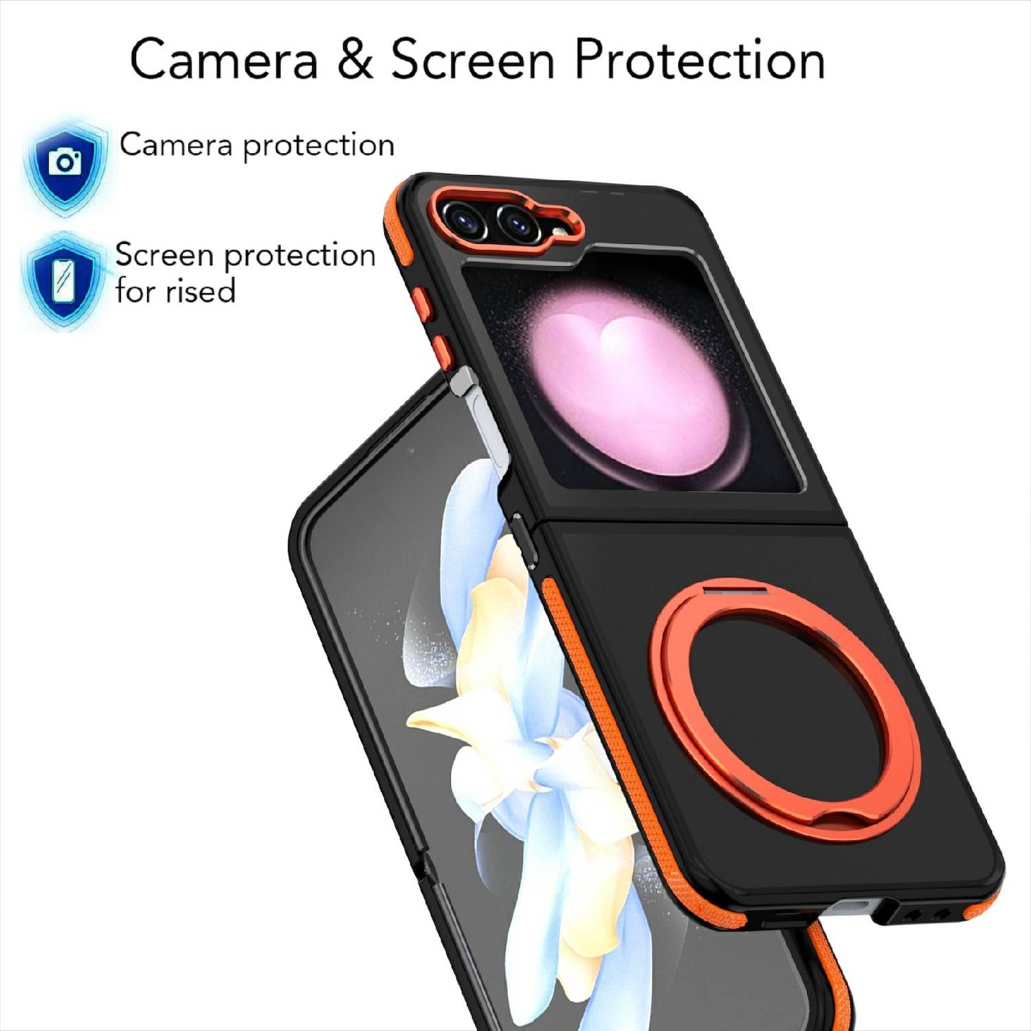 Für Samsung Galaxy Z Flip6 Dual Color Skin Feel 360 Ring Hülle Schwarz
