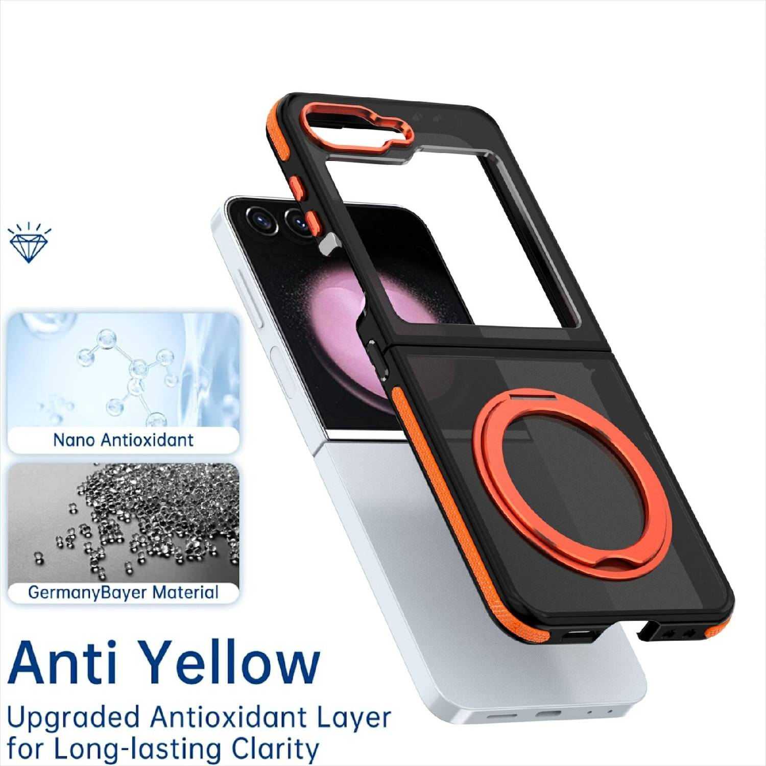 Für Samsung Galaxy Z Flip6 Dual Color Skin Feel 360 Ring Hülle Schwarz