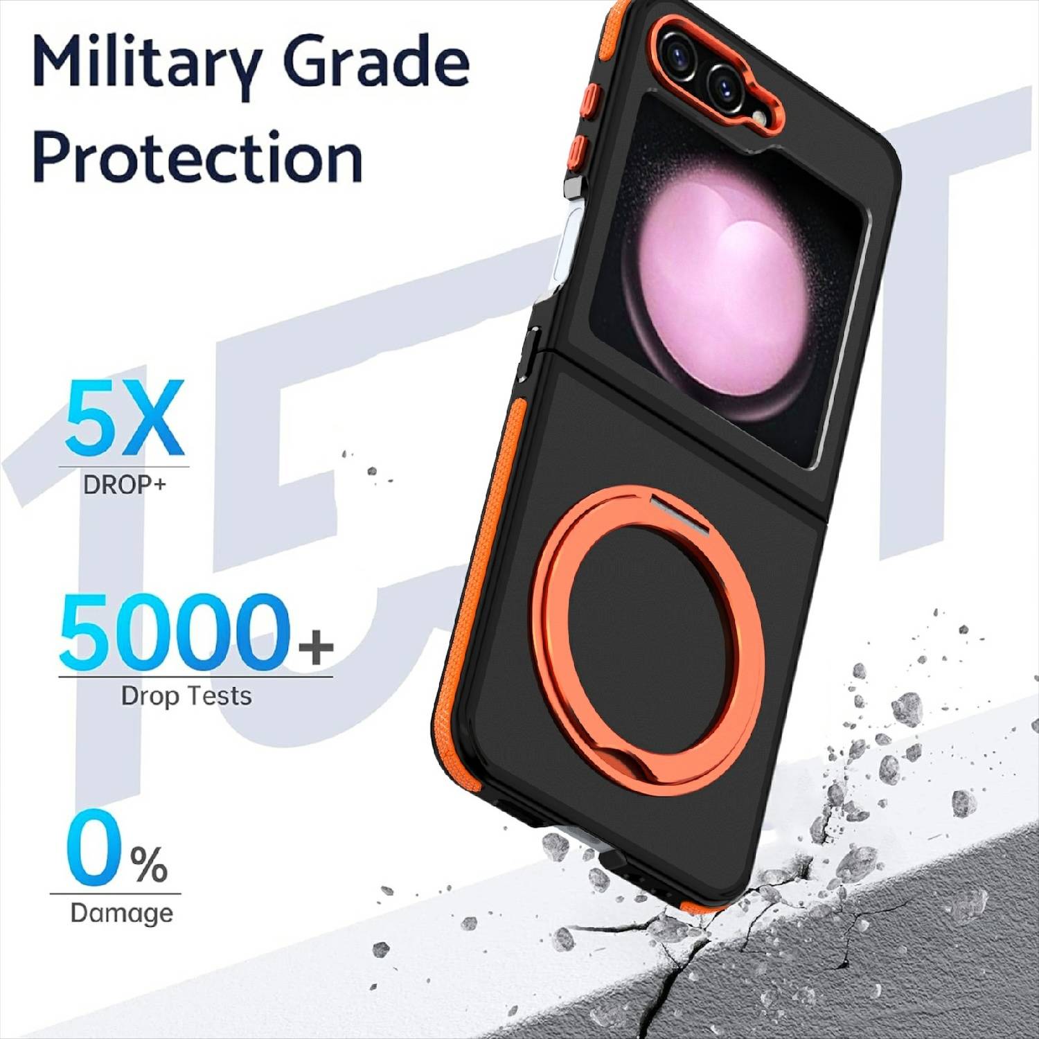 Für Samsung Galaxy Z Flip6 Dual Color Skin Feel 360 Ring Hülle Orange