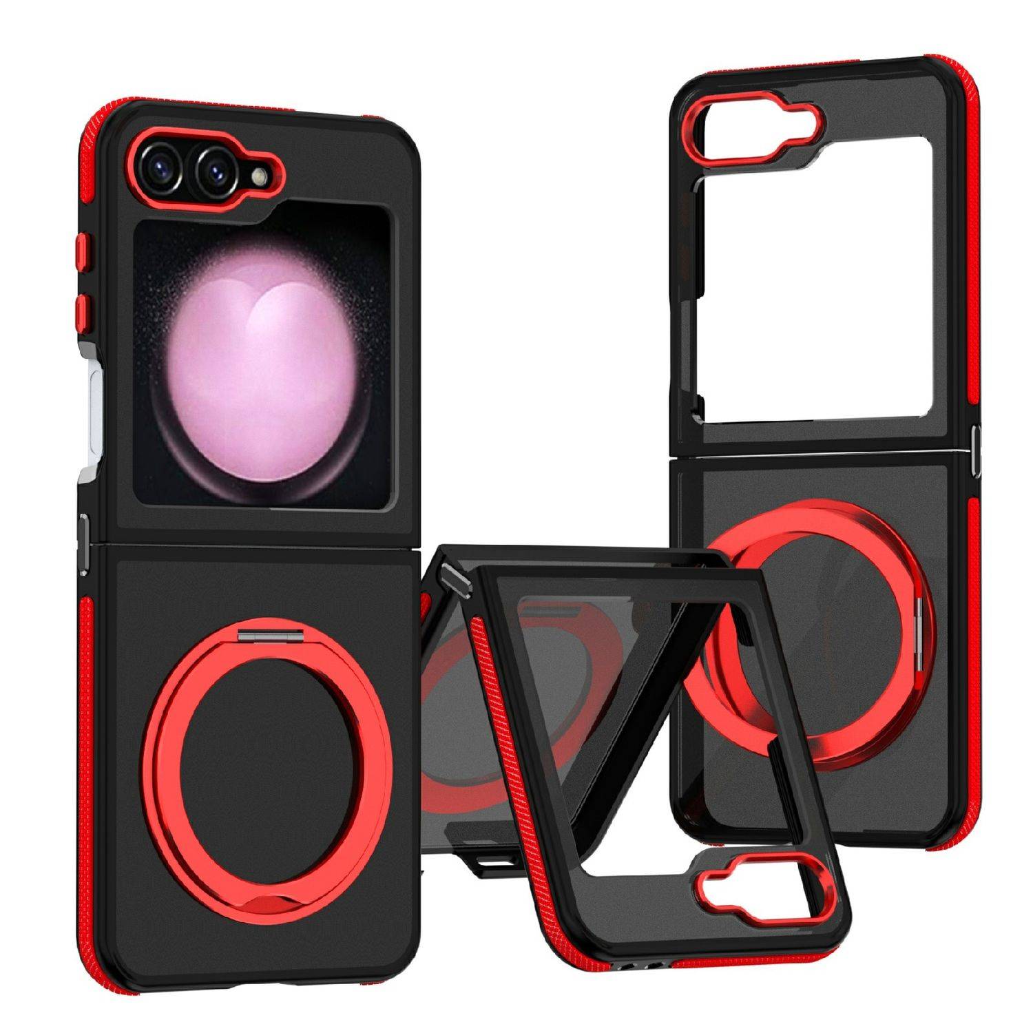 Für Samsung Galaxy Z Flip6 Dual Color Skin Feel 360 Ring Hülle Rot