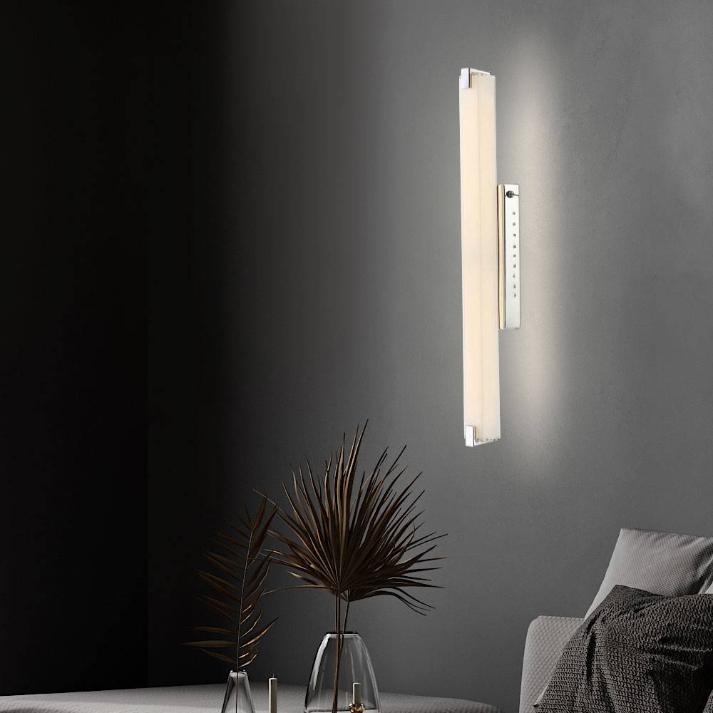 Wandlampe Wandleuchte Schlafzimmerleuchte Wohnzimmerlampe Esszimmerleuchte Flurlampe, Glas Chrom, LED 15W 1160Lm 3200K warmweiß, H 58,5 cm