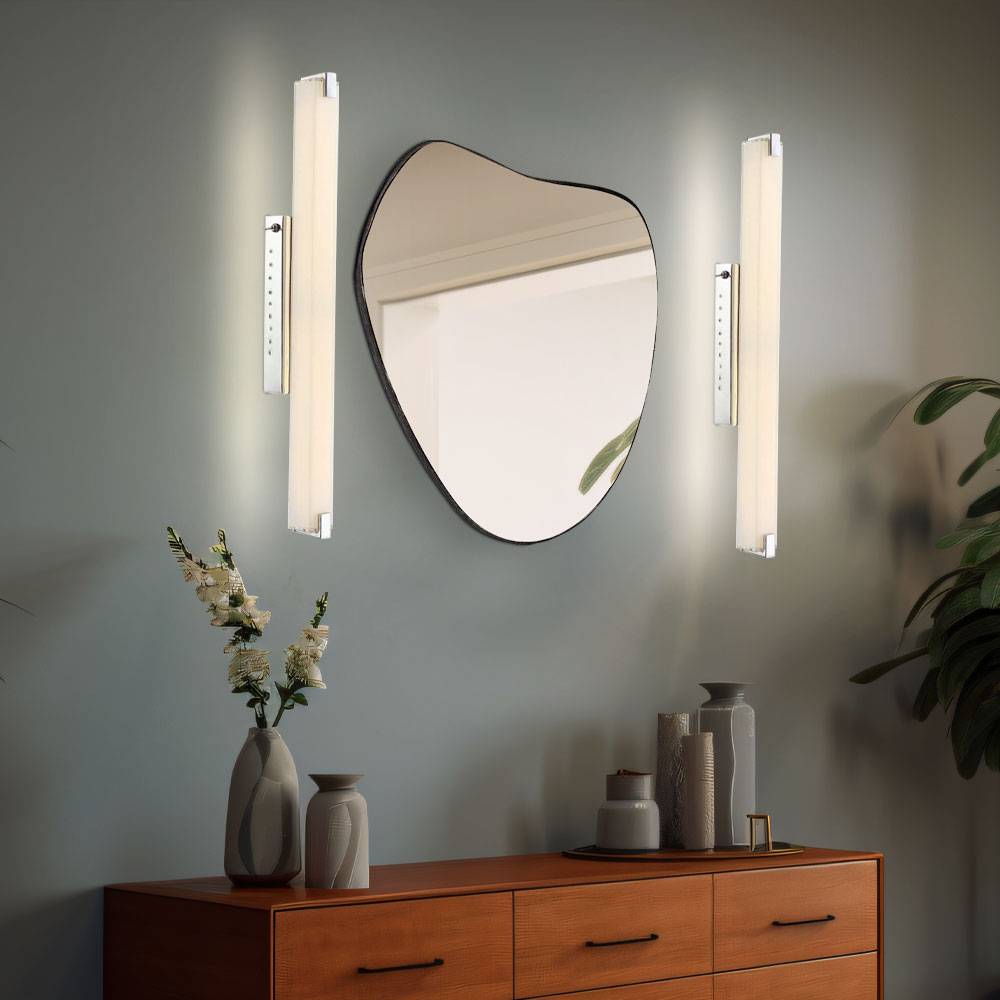 Wandlampe Wandleuchte Schlafzimmerleuchte Wohnzimmerlampe Esszimmerleuchte Flurlampe, Glas Chrom, LED 15W 1160Lm 3200K warmweiß, H 58,5 cm, 2er Set