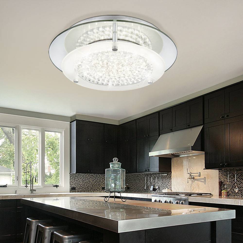 Deckenleuchte Wohnzimmerleuchte Schlafzimmerlampe Küchenleuchte Esszimmerlampe, Chrom Kristalle klar, LED 12W 840Lm 4000K neutralweiß, D 28 cm