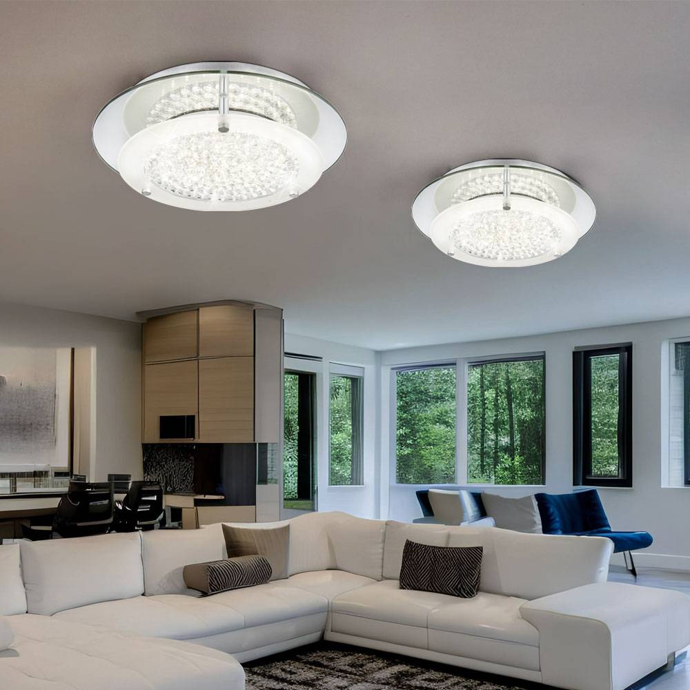 Deckenleuchte Wohnzimmerleuchte Schlafzimmerlampe Küchenleuchte Esszimmerlampe, Chrom Kristalle klar, LED 12W 840Lm 4000K neutralweiß, D 28 cm
