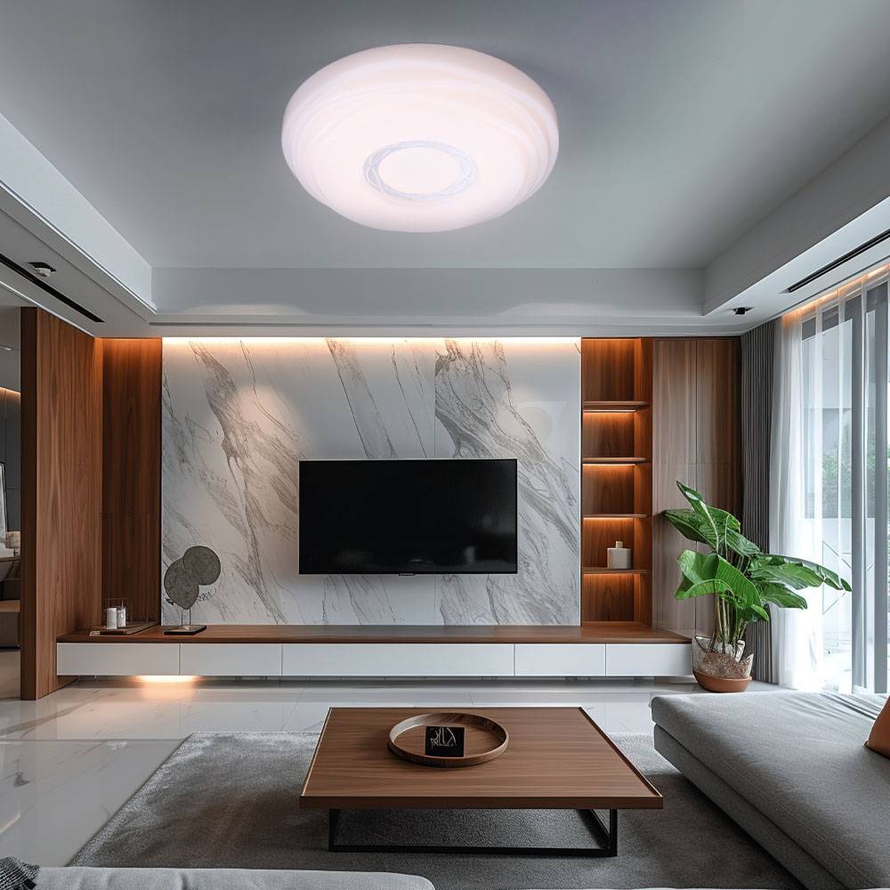 Deckenleuchte Wohnzimmerleuchte Esszimmerlampe Küchenleuchte Schlafzimmerlampe, Metall Acryl weiß, LED 15W 1240 Lumen 3000K warmweiß, D 34 cm