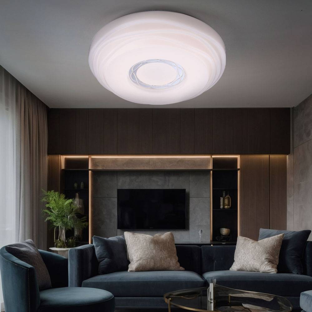 Deckenleuchte Wohnzimmerleuchte Esszimmerlampe Küchenleuchte Schlafzimmerlampe, Metall Acryl weiß, LED 15W 1240 Lumen 3000K warmweiß, D 34 cm