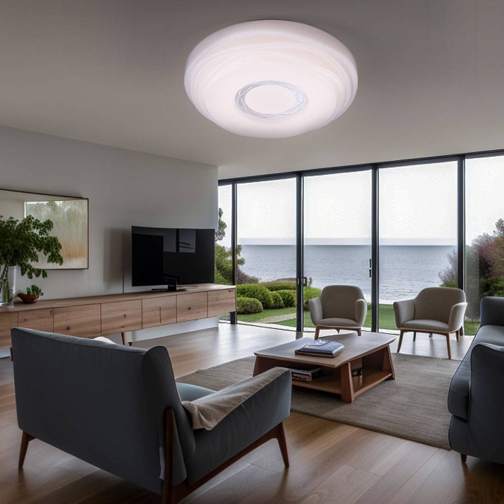 Deckenleuchte Wohnzimmerleuchte Esszimmerlampe Küchenleuchte Schlafzimmerlampe, Metall Acryl weiß, LED 15W 1240 Lumen 3000K warmweiß, D 34 cm