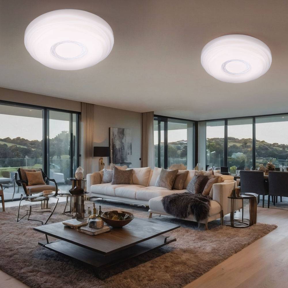 Deckenleuchte Wohnzimmerleuchte Esszimmerlampe Küchenleuchte Schlafzimmerlampe, Metall Acryl weiß, LED 15W 1240 Lumen 3000K warmweiß, D 34 cm