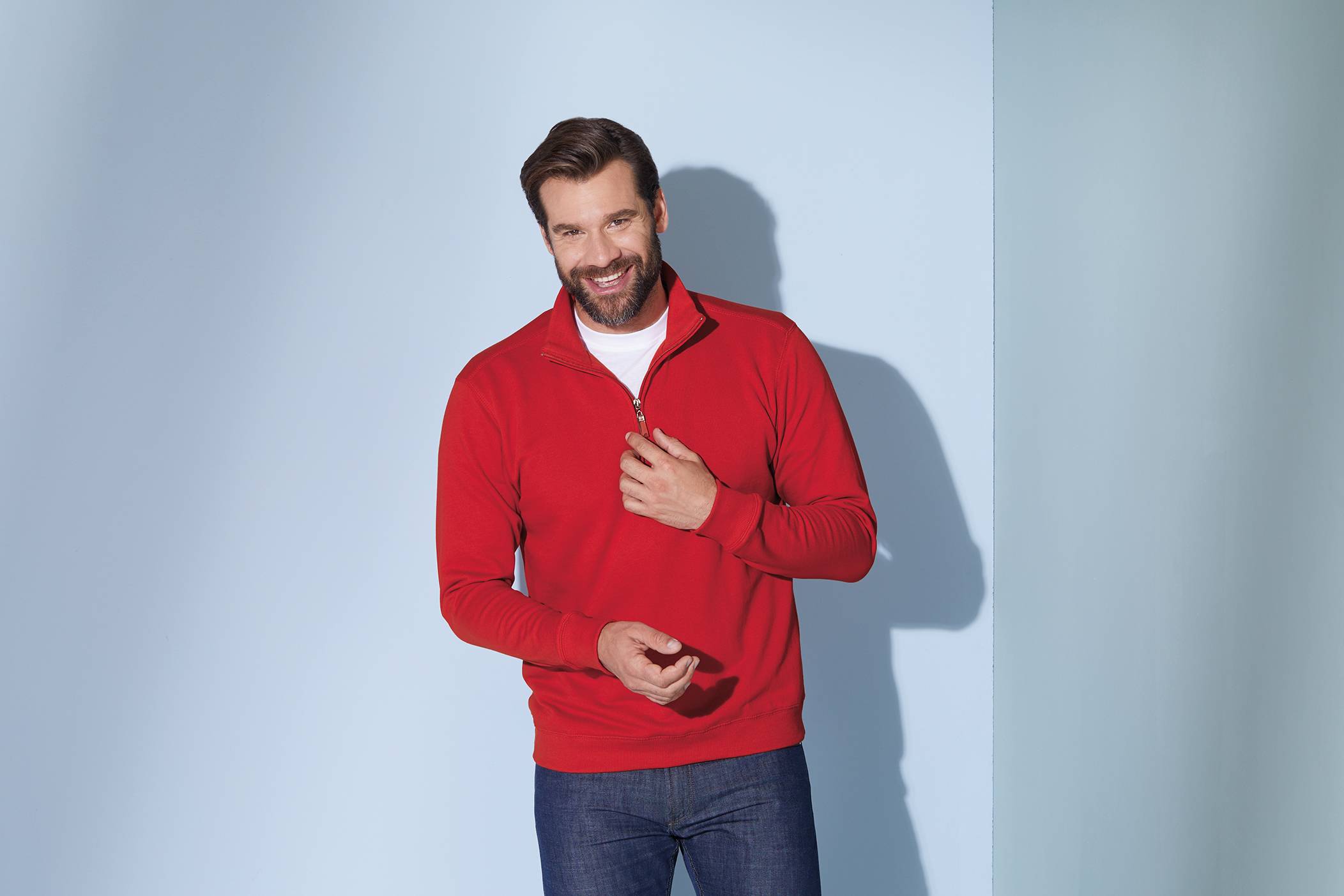 James & Nicholson® Zip-Sweatshirt JN352 Sweatshirt mit Stehkragen Größe: M White