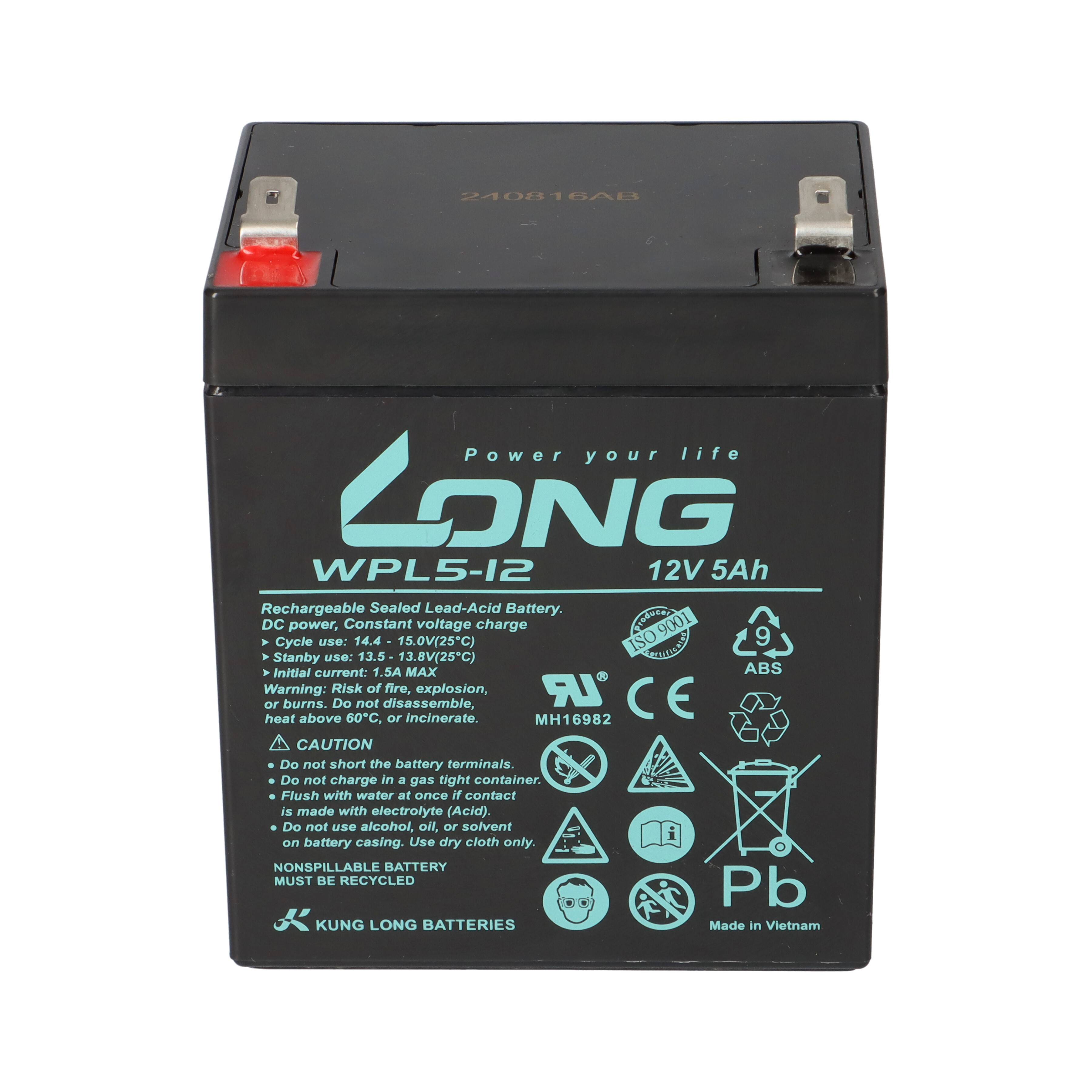 Kung Long WPL5-12 12V 5Ah AGM Bleiakku F2 6,3mm Longlife
