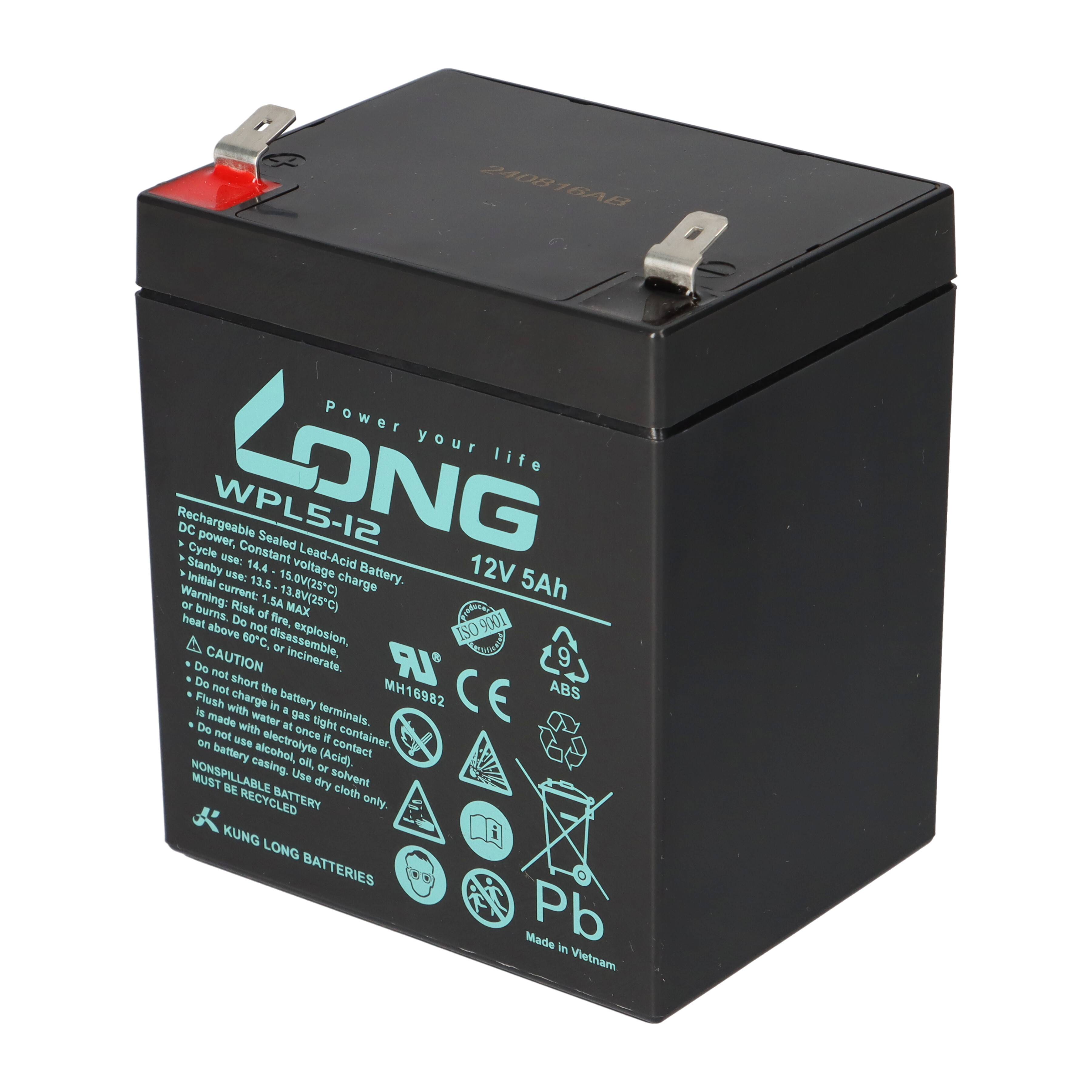 Kung Long WPL5-12 12V 5Ah AGM Bleiakku F2 6,3mm Longlife