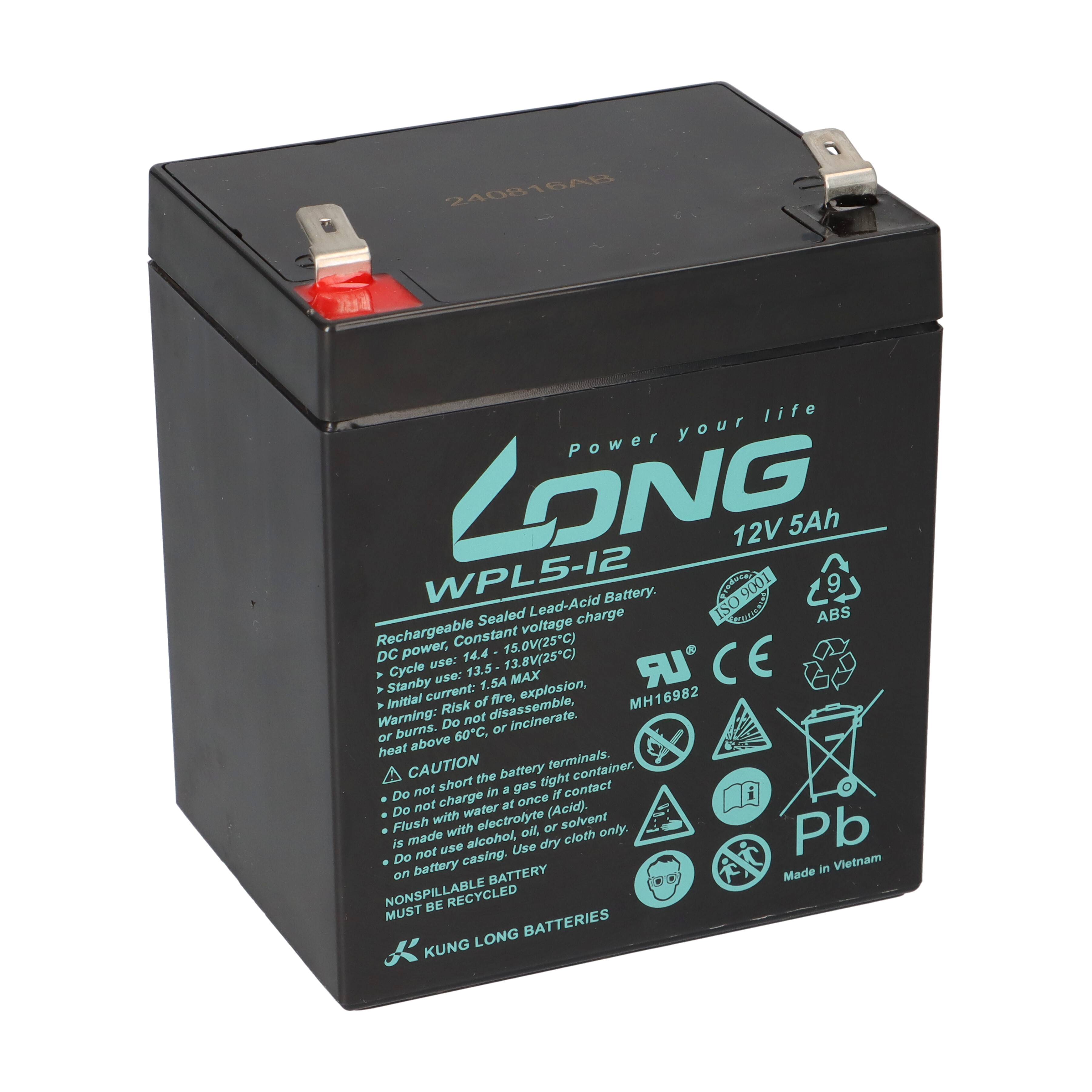 Kung Long WPL5-12 12V 5Ah AGM Bleiakku F2 6,3mm Longlife