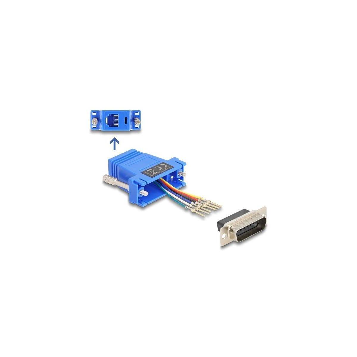 67085 - Delock D-Sub 15 Pin Stecker zu RJ12 Buchse Montagesatz blau