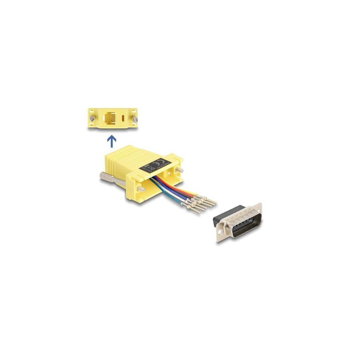 67086 - Delock D-Sub 15 Pin Stecker zu RJ12 Buchse Montagesatz gelb