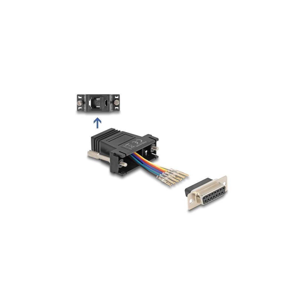 67087 - Delock D-Sub 15 Pin Buchse zu RJ12 Buchse Montagesatz schwarz