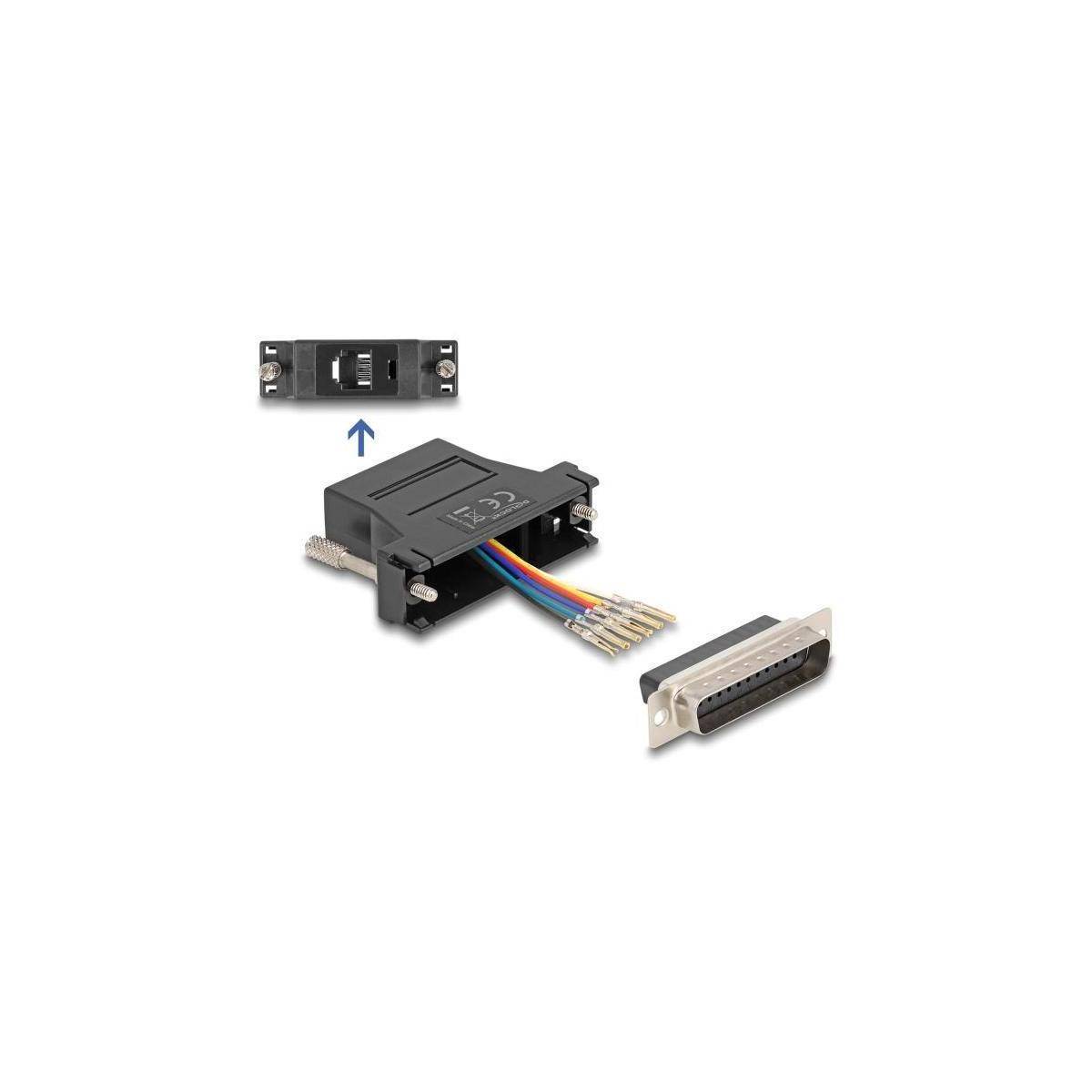 67092 - Delock D-Sub 25 Pin Stecker zu RJ12 Buchse Montagesatz schwarz