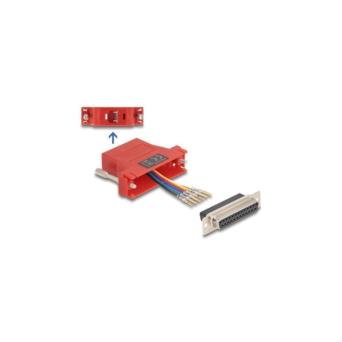 67099 - Delock D-Sub 25 Pin Buchse zu RJ12 Buchse Montagesatz rot