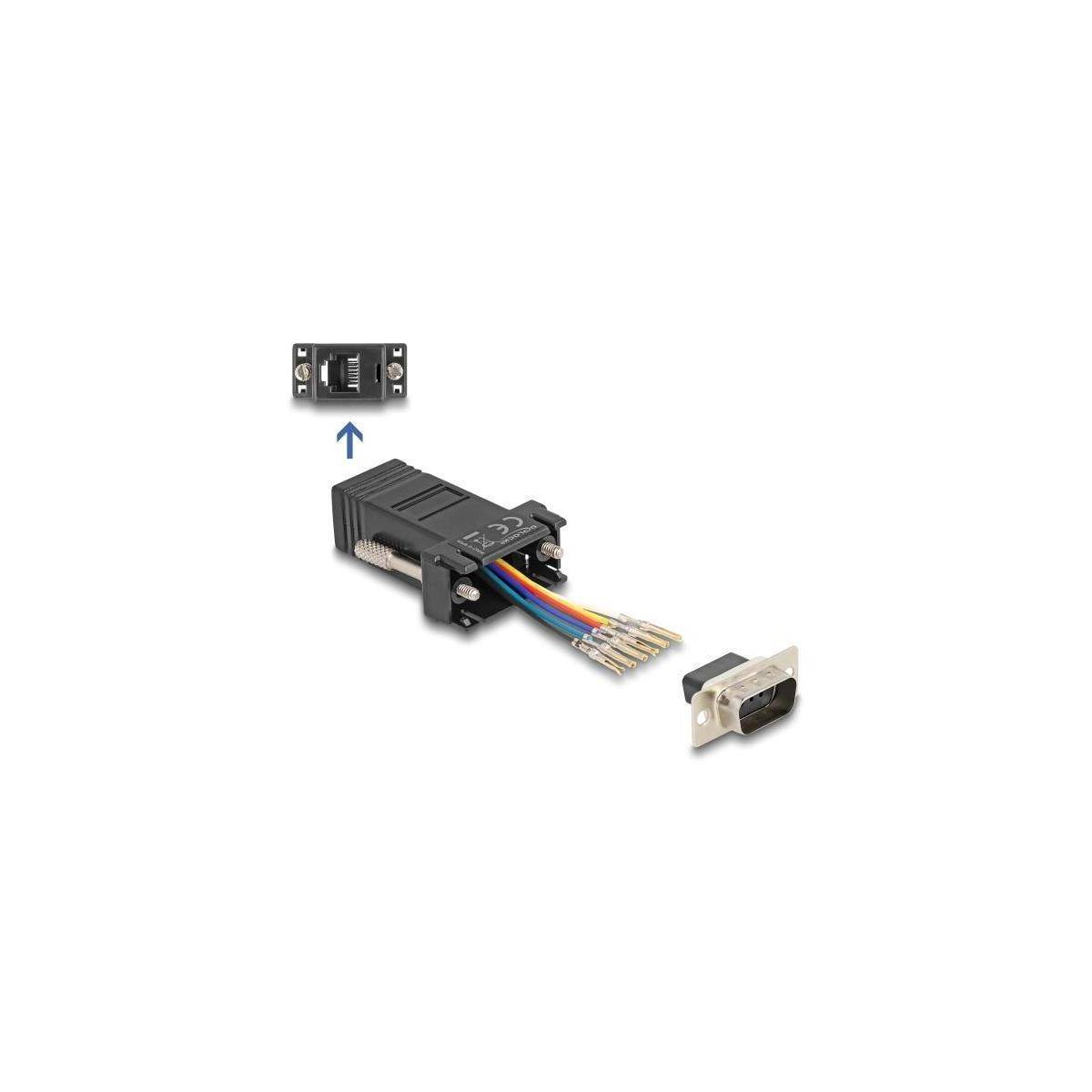 67072 - Delock D-Sub 9 Pin Stecker zu RJ12 Buchse Montagesatz schwarz