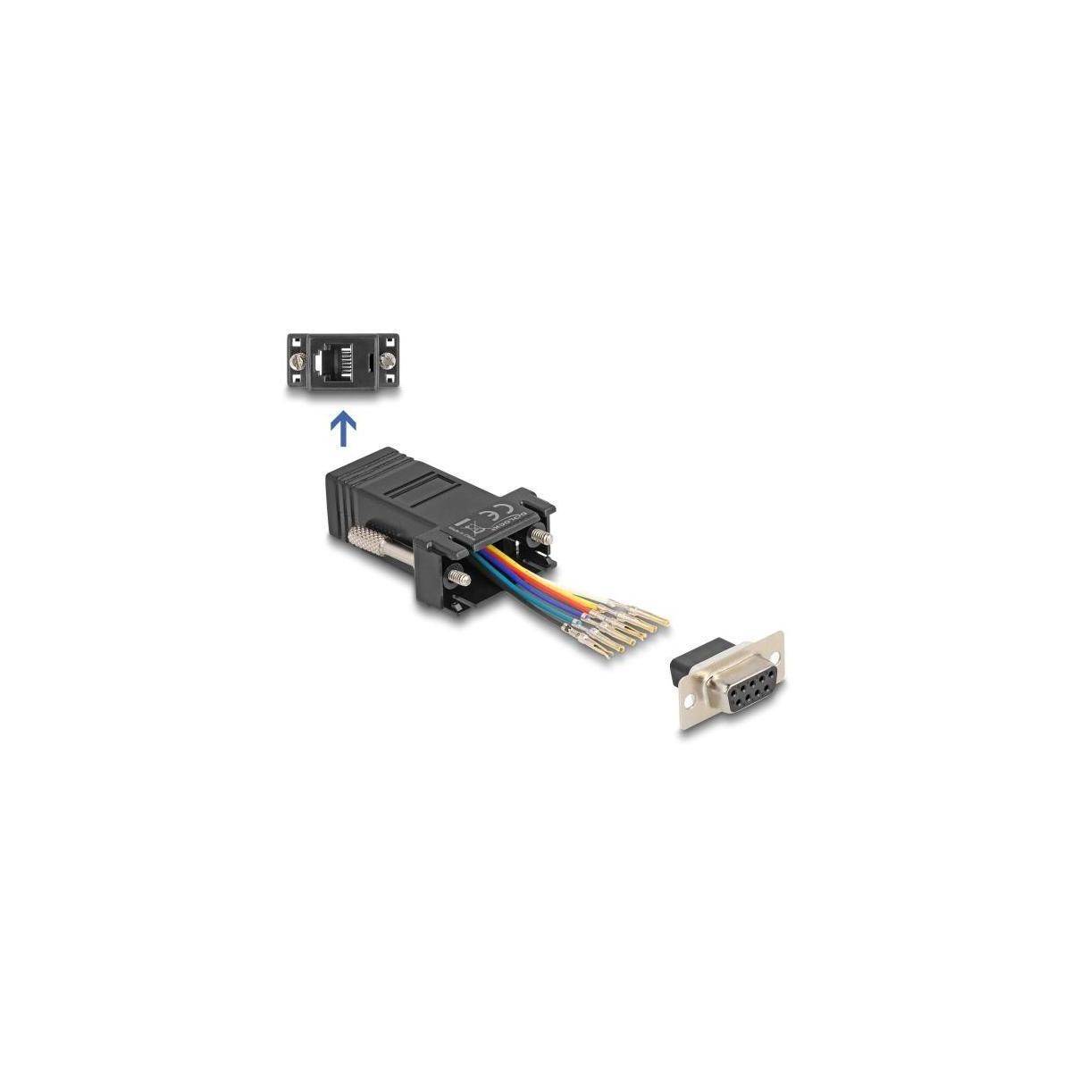 67077 - Delock D-Sub 9 Pin Buchse zu RJ12 Buchse Montagesatz schwarz