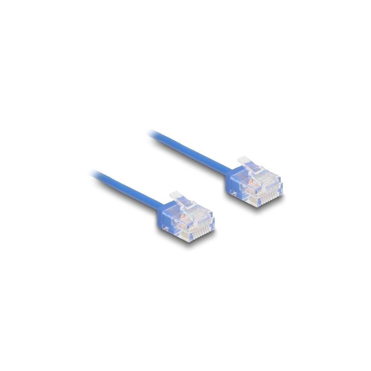 Zwei blaue Ethernet-Kabel auf weißem Hintergrund.
