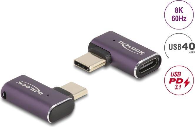 Delock USB Adapter 40 Gbps Type-C PD 3.1 240 W Stecker zu Buchse gewinkelt links