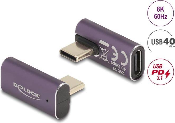 Delock USB Adapter 40 Gbps Type-C PD 3.1 240 W Stecker zu Buchse gedreht gewinke