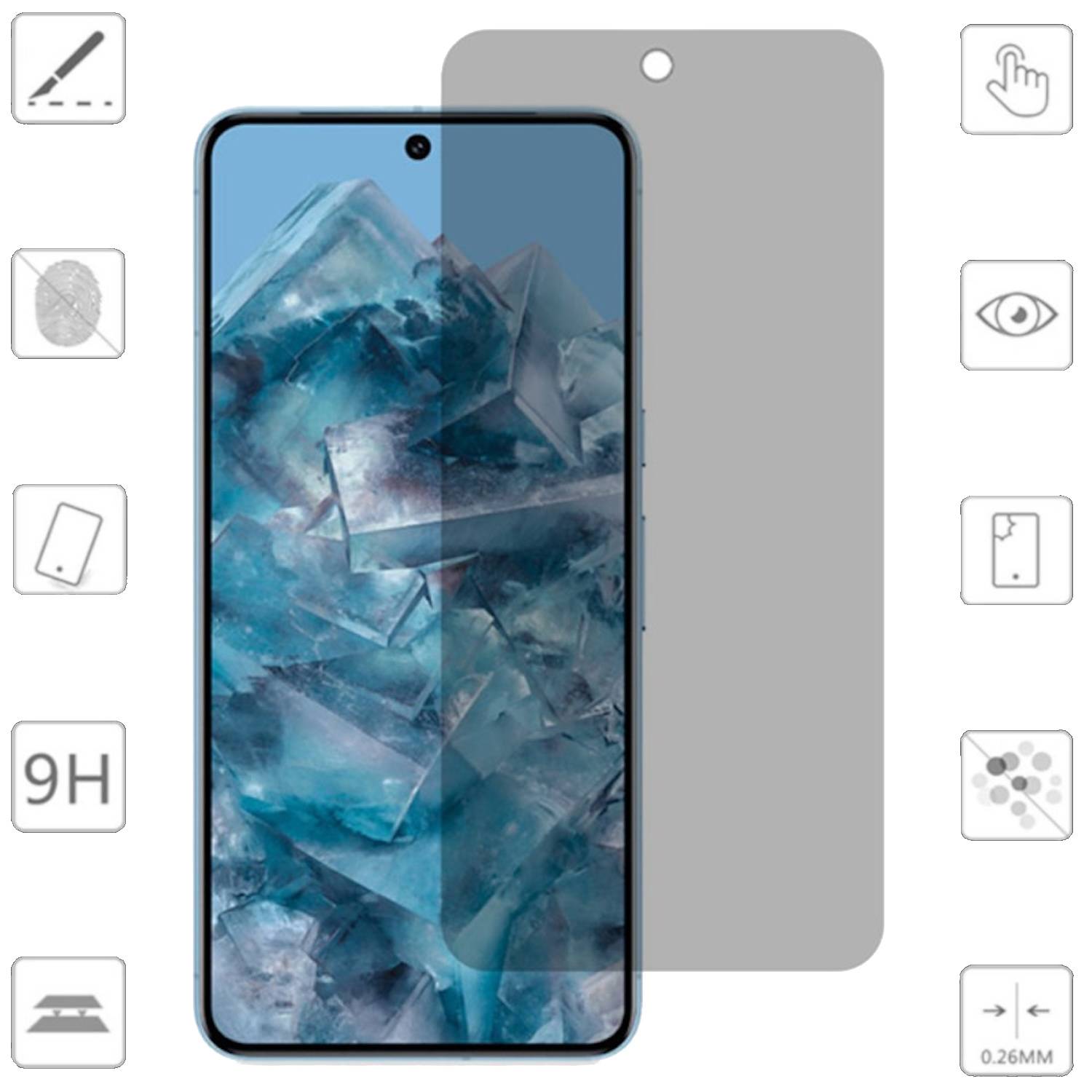 Für Google Pixel 9 Pro XL 1x 2.5D 0,26mm Privacy Schutz H9 Hart Glas