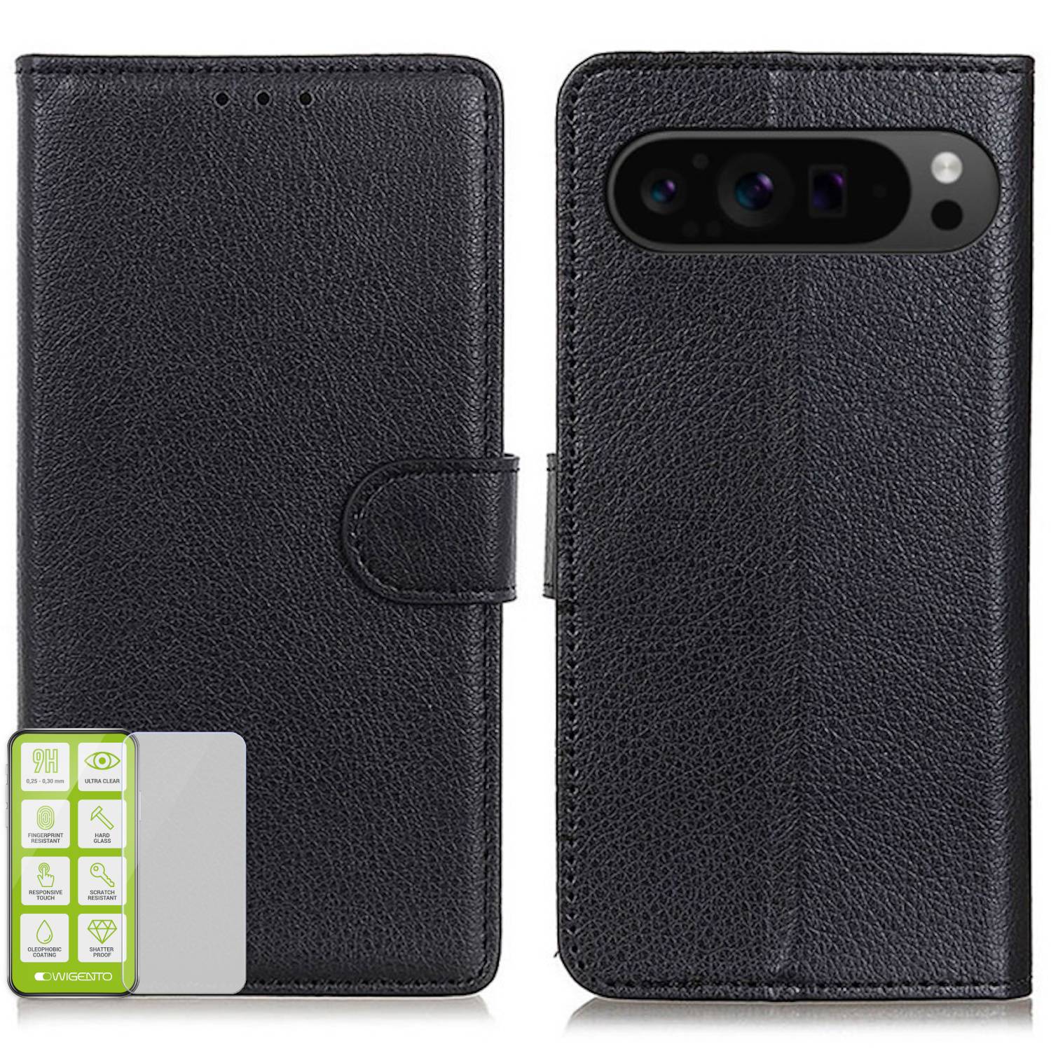 Für Google Pixel 9 Pro XL Kunst Leder Book Wallet Tasche + Hart Glas