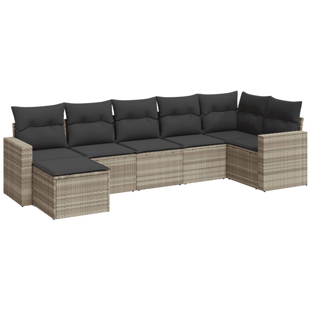 vidaXL 7-tlg. Garten-Sofagarnitur mit Kissen Hellgrau Poly Rattan