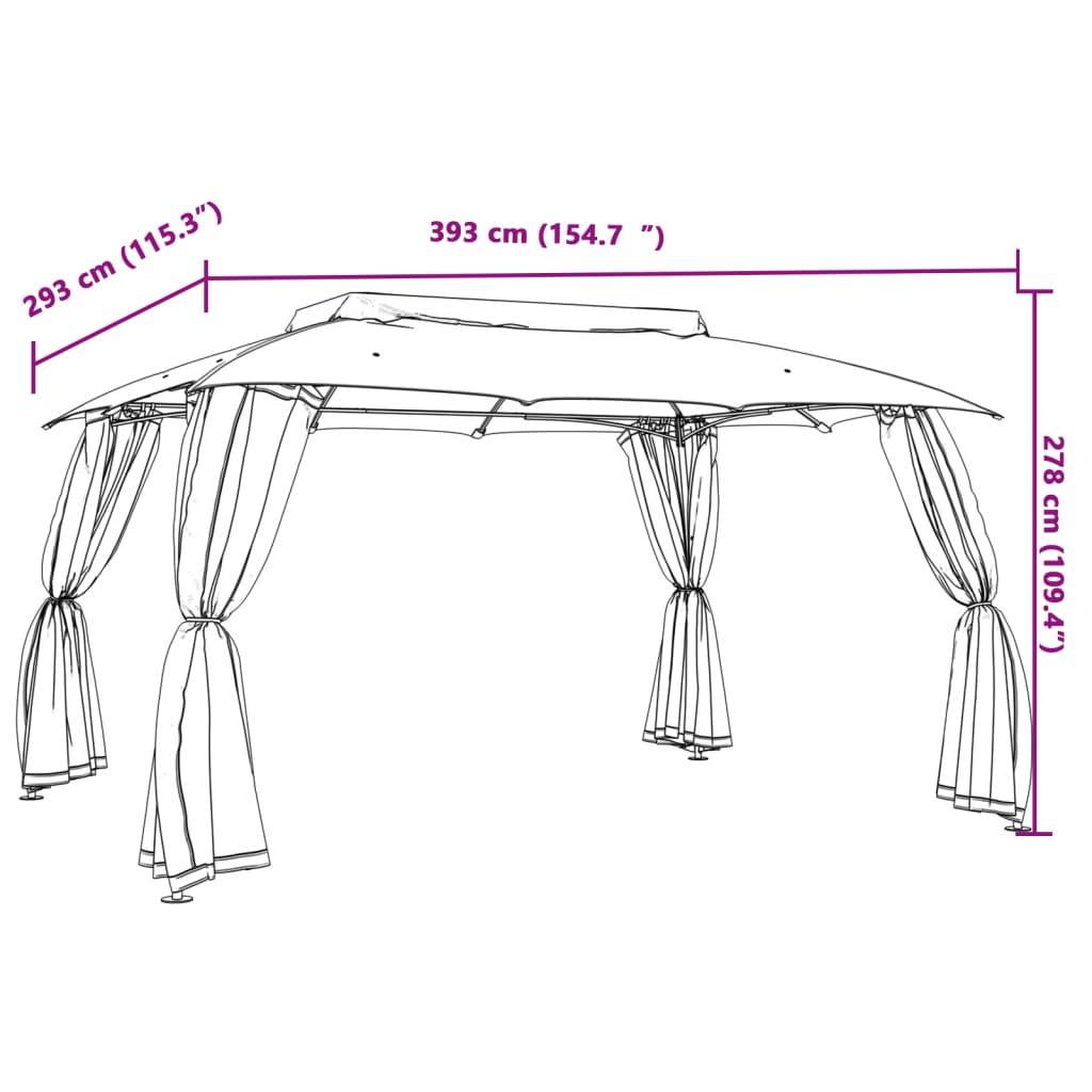 vidaXL Pavillon mit Doppeldach & Netzwänden Taupe 3,93x2,93 m Stahl