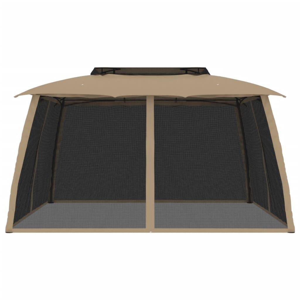 vidaXL Pavillon mit Doppeldach & Netzwänden Taupe 3,93x2,93 m Stahl