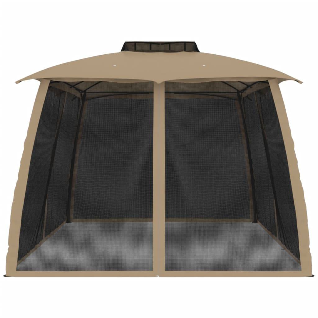 vidaXL Pavillon mit Doppeldach & Netzwänden Taupe 3,93x2,93 m Stahl