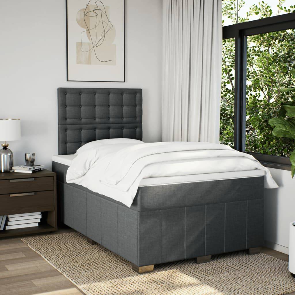 vidaXL Boxspringbett mit Matratze Dunkelgrau 120x190 cm Stoff