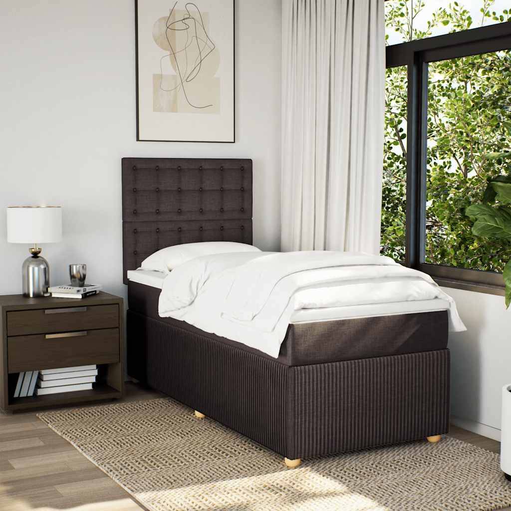 vidaXL Boxspringbett mit Matratze Dunkelbraun 90x200 cm Stoff