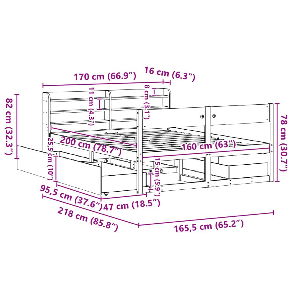 vidaXL Massivholzbett ohne Matratze 160x200 cm Kiefernholz