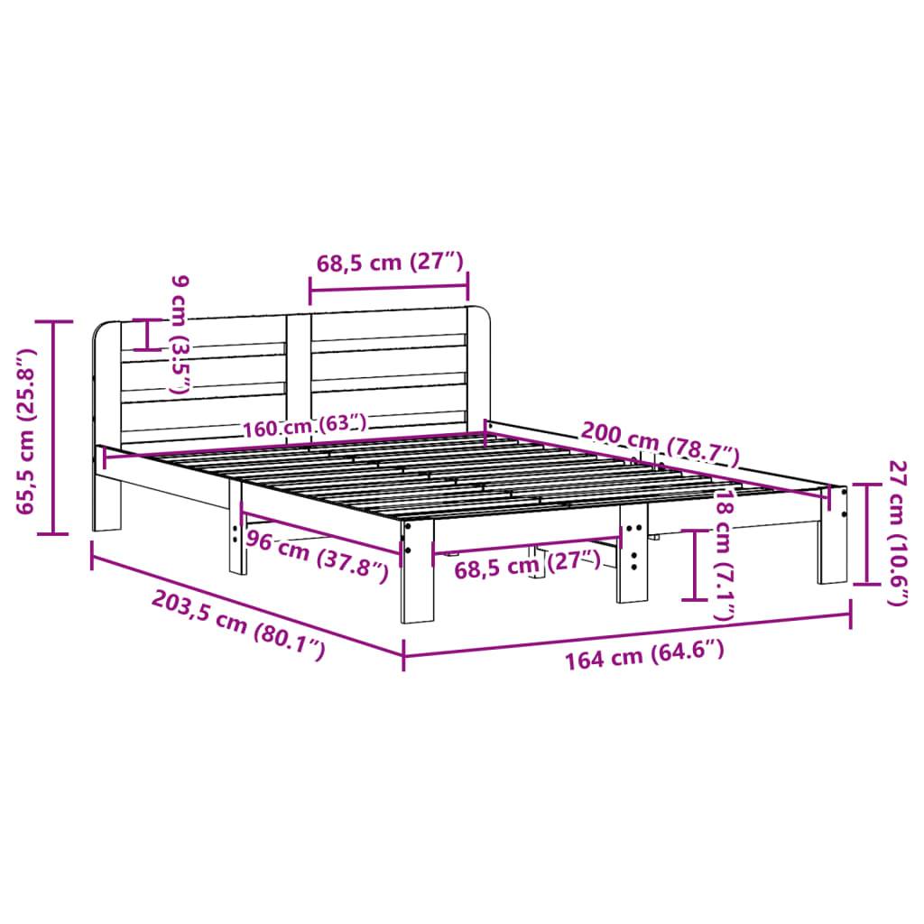 vidaXL Massivholzbett ohne Matratze Weiß 160x200 Kiefernholz