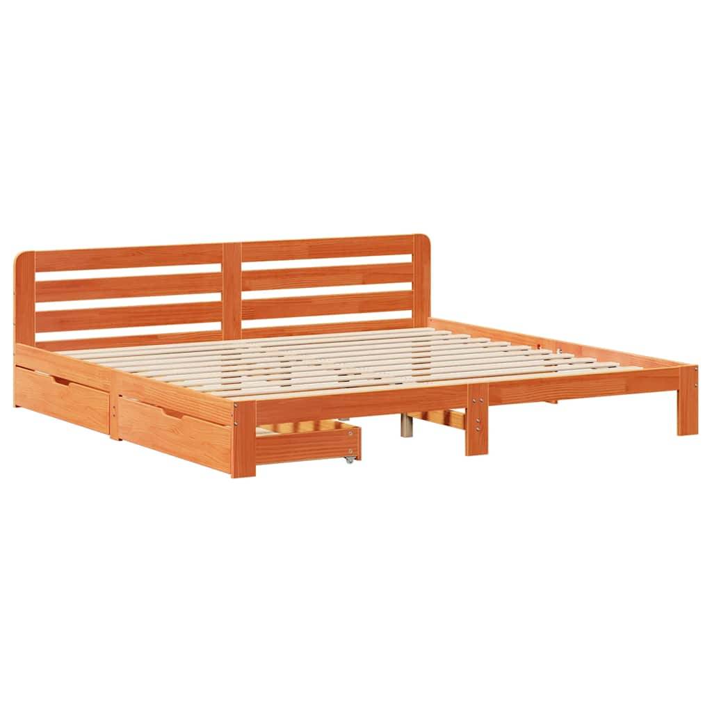vidaXL Massivholzbett ohne Matratze Wachsbraun 180x200 Kiefernholz