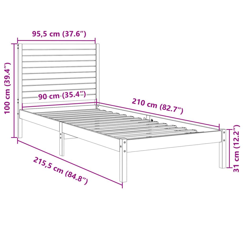 vidaXL Massivholzbett Extra Lang ohne Matratze 90x210 cm
