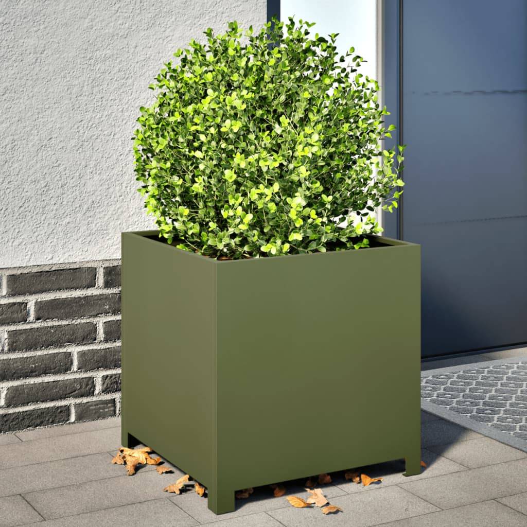vidaXL Pflanzkübel Olivgrün 50x50x50 Stahl