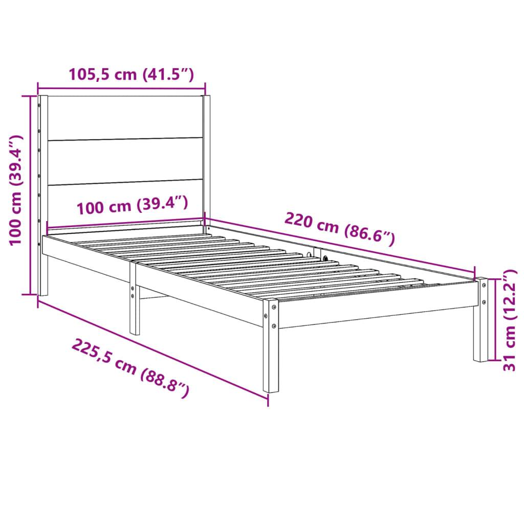 vidaXL Massivholzbett Extra Lang ohne Matratze 100x220 cm