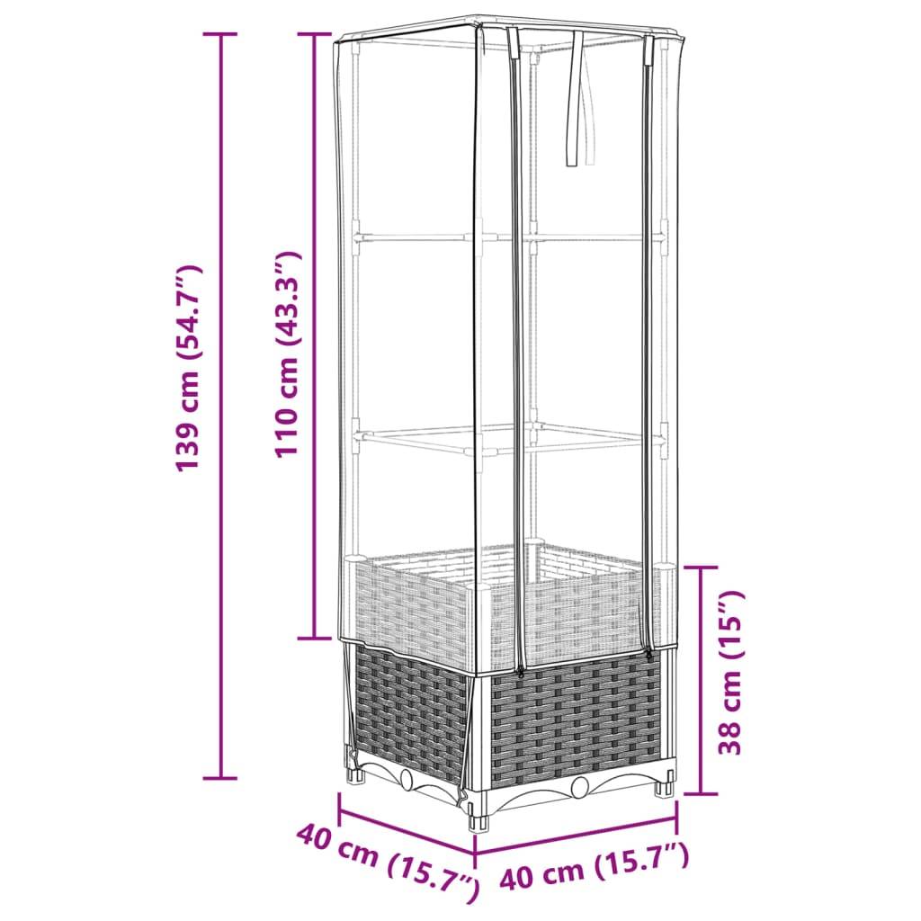 vidaXL Hochbeet mit Gewächshaus-Aufsatz Rattan-Optik 40x40x139 cm