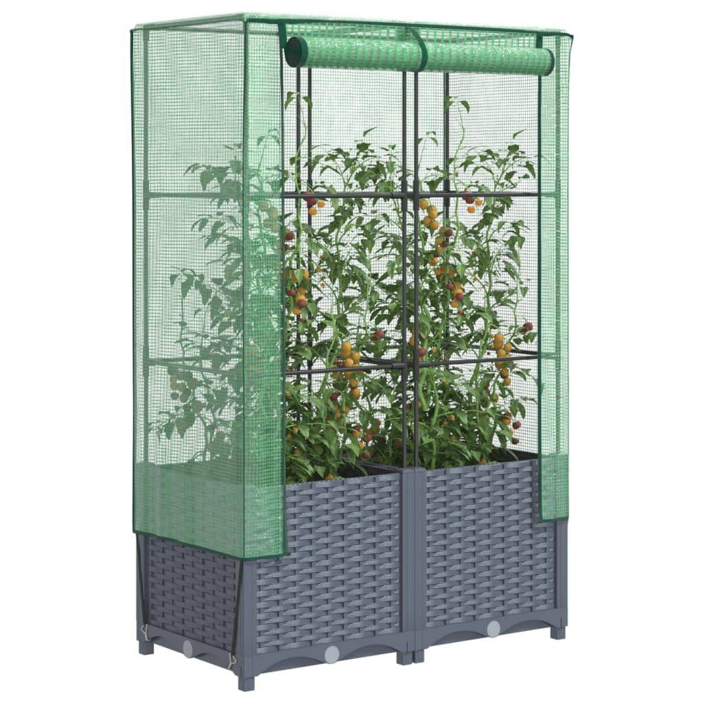vidaXL Hochbeet mit Gewächshaus-Aufsatz Rattan-Optik 80x40x138 cm