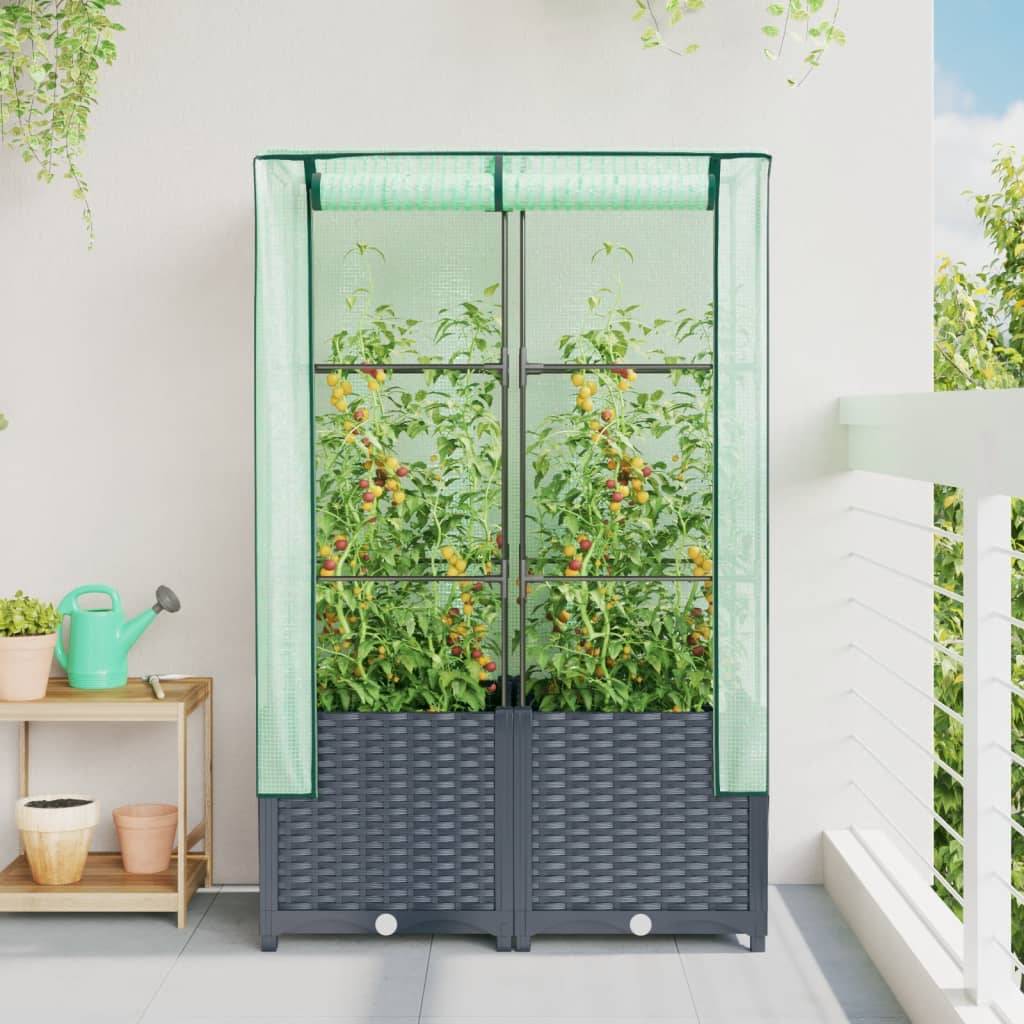 vidaXL Hochbeet mit Gewächshaus-Aufsatz Rattan-Optik 80x40x138 cm