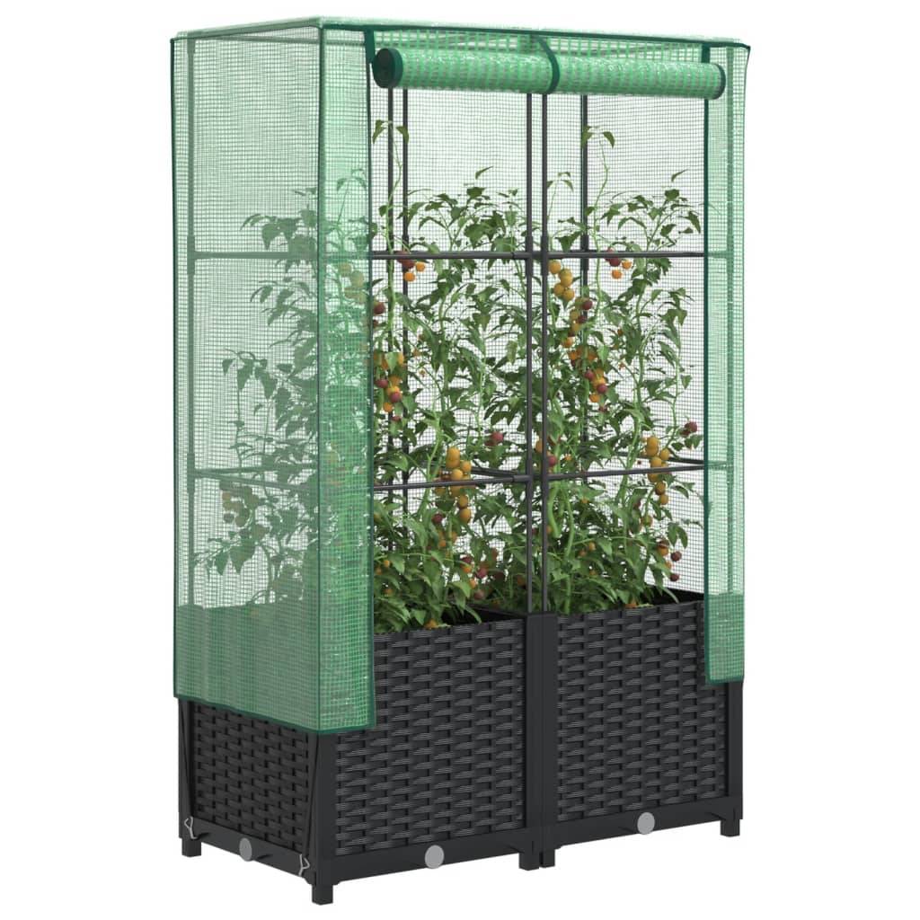 vidaXL Hochbeet mit Gewächshaus-Aufsatz Rattan-Optik 80x40x138 cm