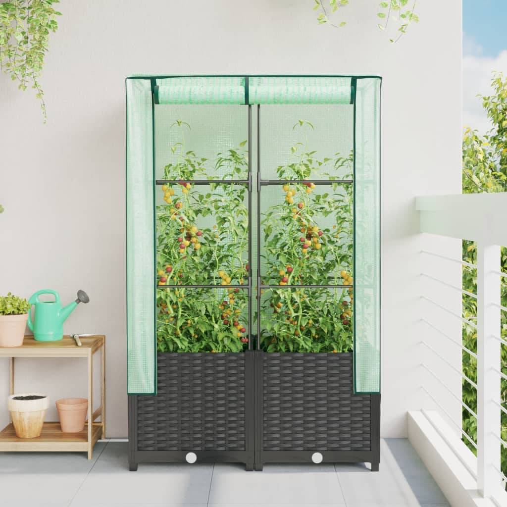 vidaXL Hochbeet mit Gewächshaus-Aufsatz Rattan-Optik 80x40x138 cm