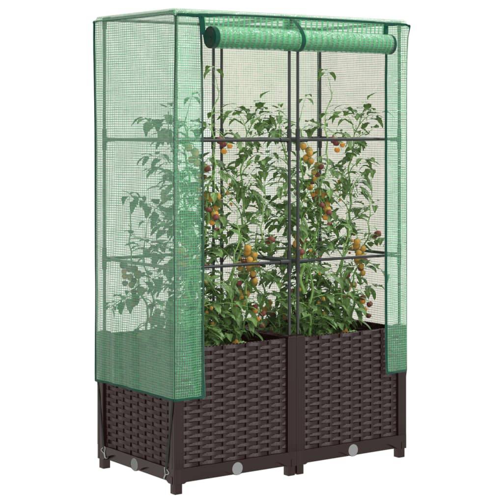 vidaXL Hochbeet mit Gewächshaus-Aufsatz Rattan-Optik 80x40x138 cm